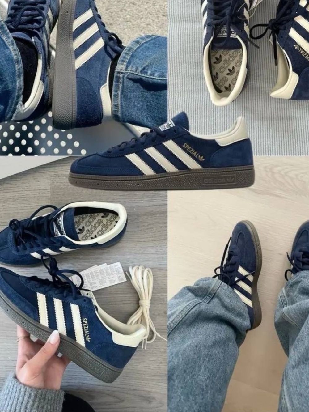adidas Navy Suede Sneakers with Cream Stripes
